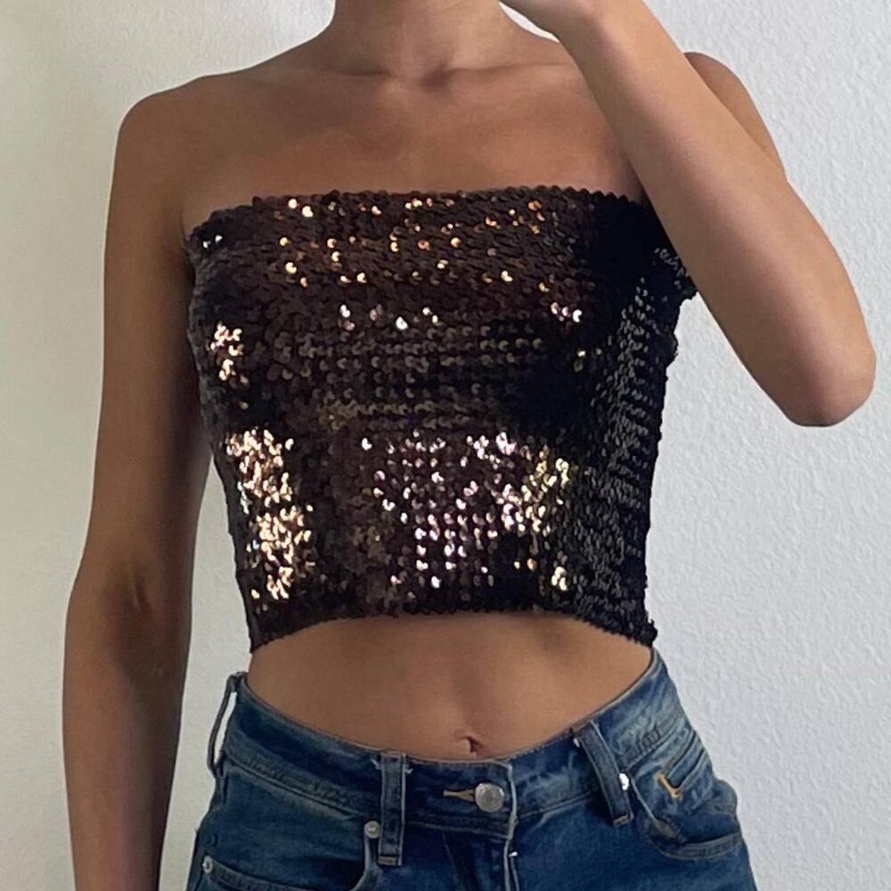 Brown Sequined Tube Top